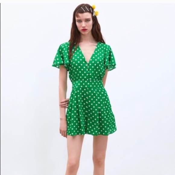 Zara green polka dot playsuit Clearance